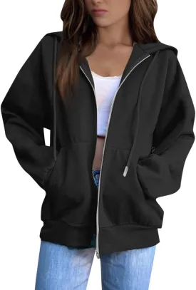 2025 Us Women'S Lightweight Casual Hooded Sweatshirts With Long Sleeves Pockets And Secure Zip Closure Oversized Thin Jacket