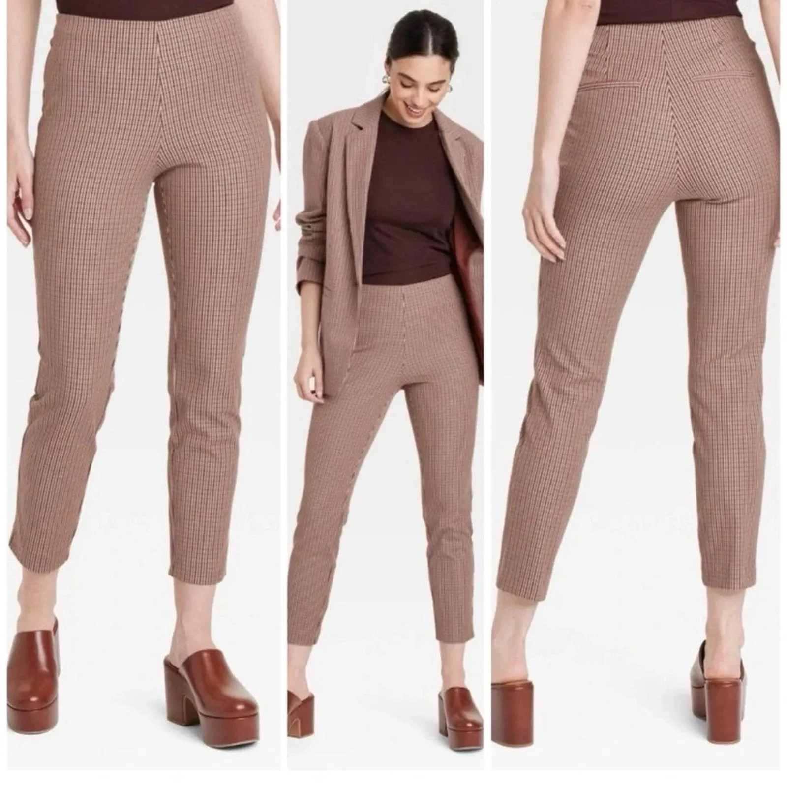 A New Day Brown Plaid Skinny Ankle Pants