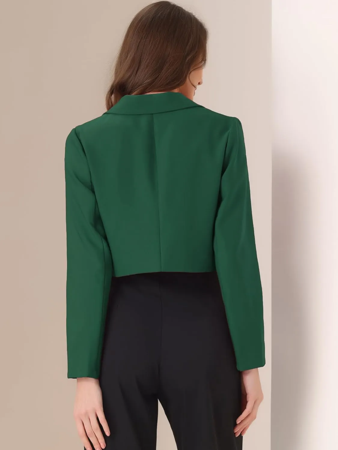 Allegra K Women's Lapel Collar Open Front Cardigan Office Work Business Casual Cropped Blazer Jacket