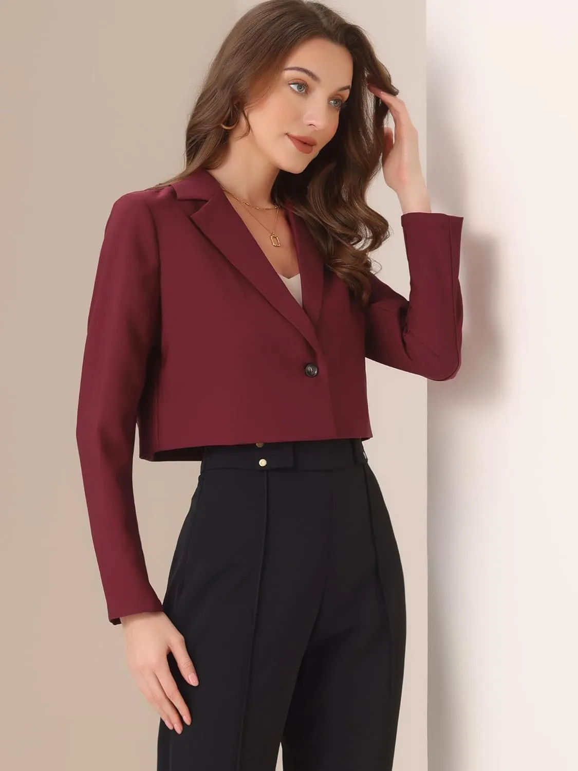 Allegra K Women's Lapel Collar Open Front Cardigan Office Work Business Casual Cropped Blazer Jacket
