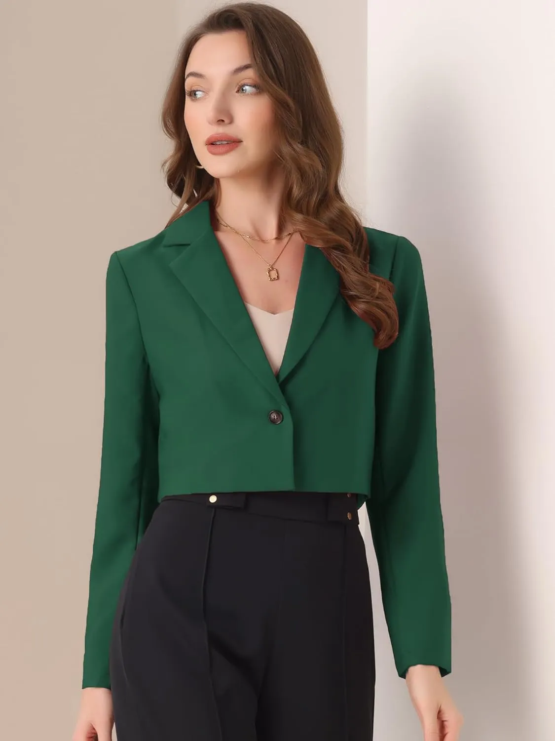 Allegra K Women's Lapel Collar Open Front Cardigan Office Work Business Casual Cropped Blazer Jacket