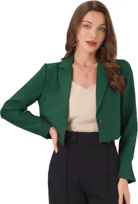 Allegra K Women's Lapel Collar Open Front Cardigan Office Work Business Casual Cropped Blazer Jacket