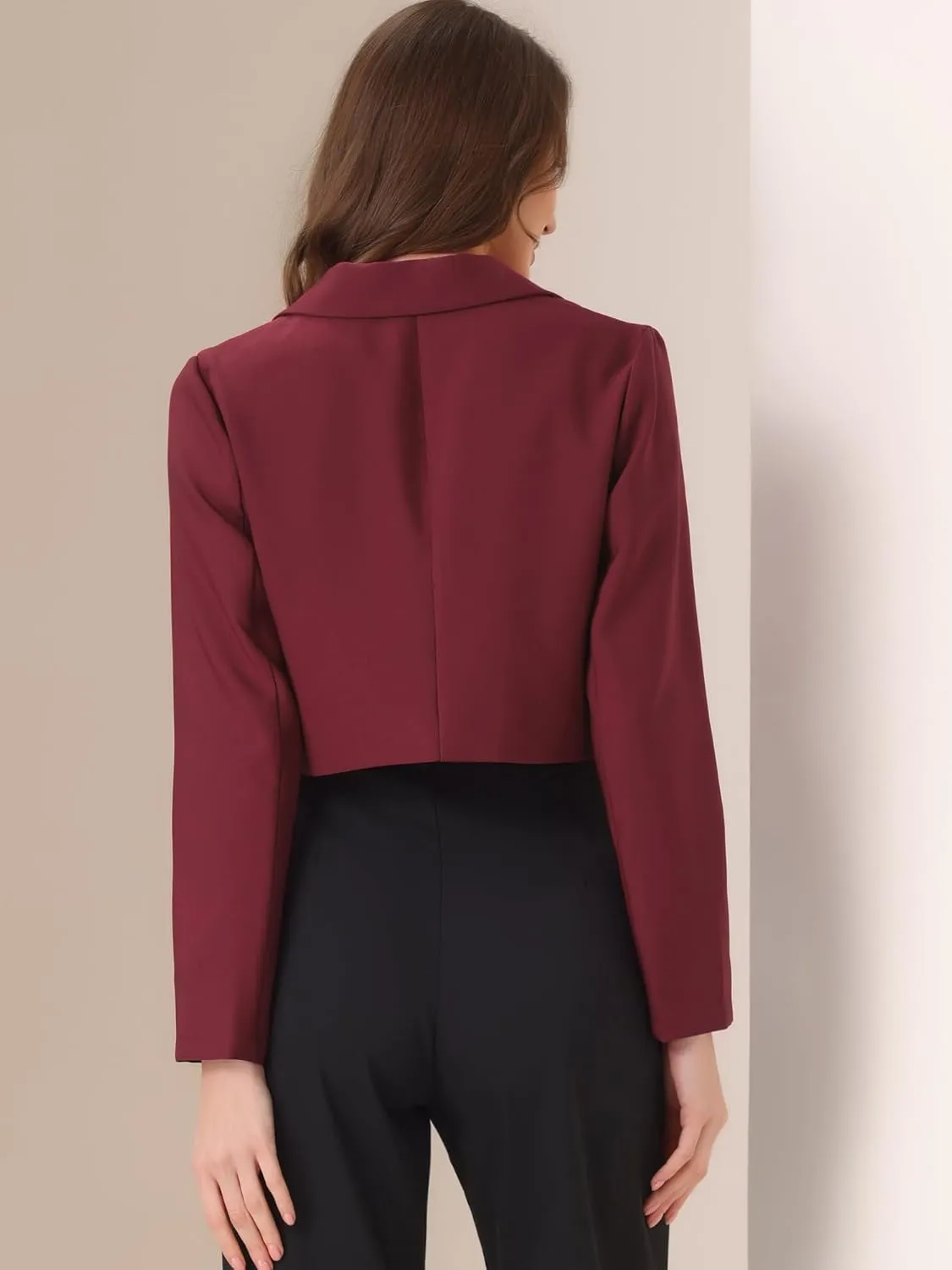 Allegra K Women's Lapel Collar Open Front Cardigan Office Work Business Casual Cropped Blazer Jacket