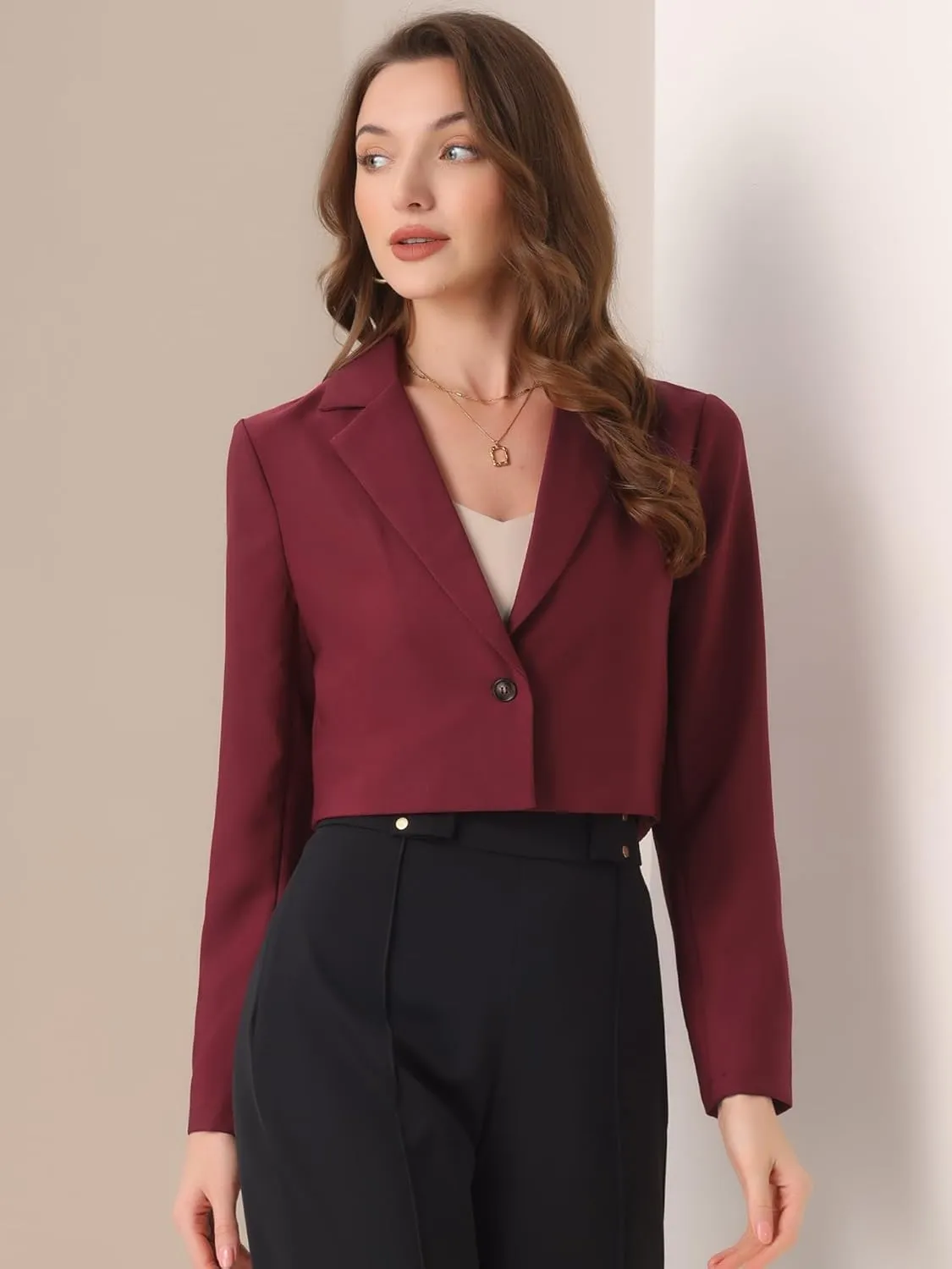 Allegra K Women's Lapel Collar Open Front Cardigan Office Work Business Casual Cropped Blazer Jacket