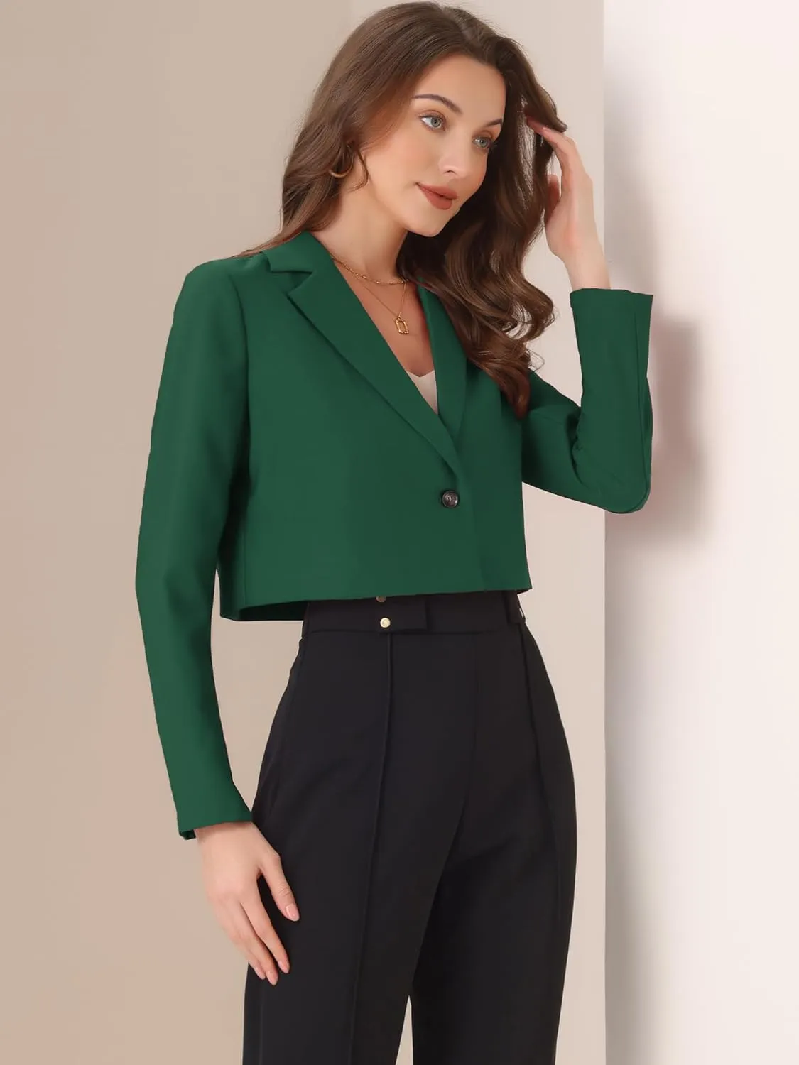 Allegra K Women's Lapel Collar Open Front Cardigan Office Work Business Casual Cropped Blazer Jacket