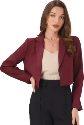 Allegra K Women's Lapel Collar Open Front Cardigan Office Work Business Casual Cropped Blazer Jacket