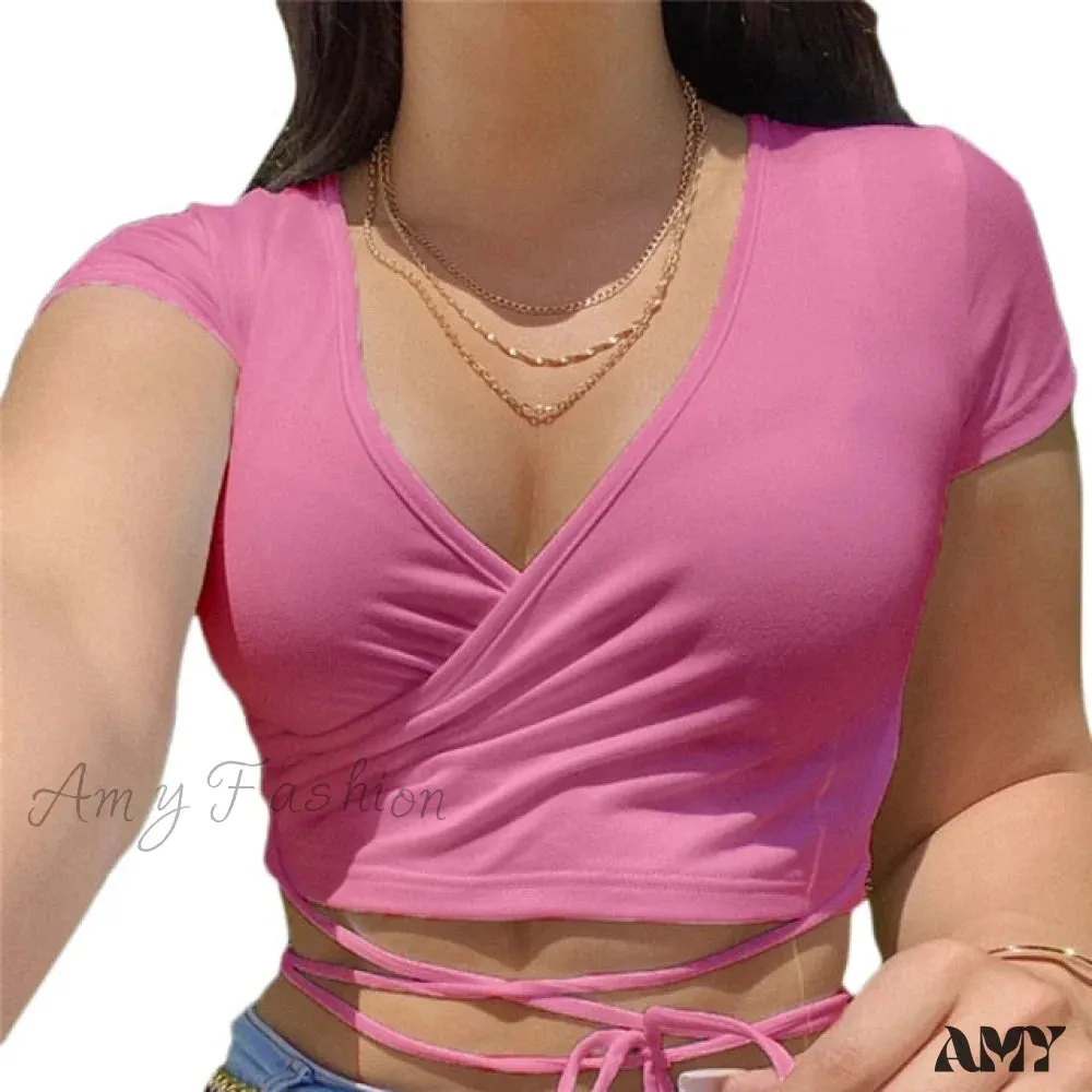 Amy Fashion - Short Sleeve Crop Tops