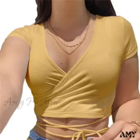 Amy Fashion - Short Sleeve Crop Tops
