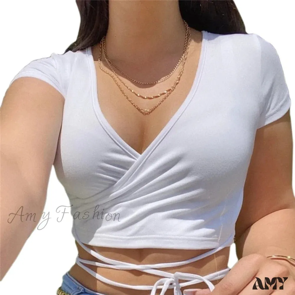 Amy Fashion - Short Sleeve Crop Tops