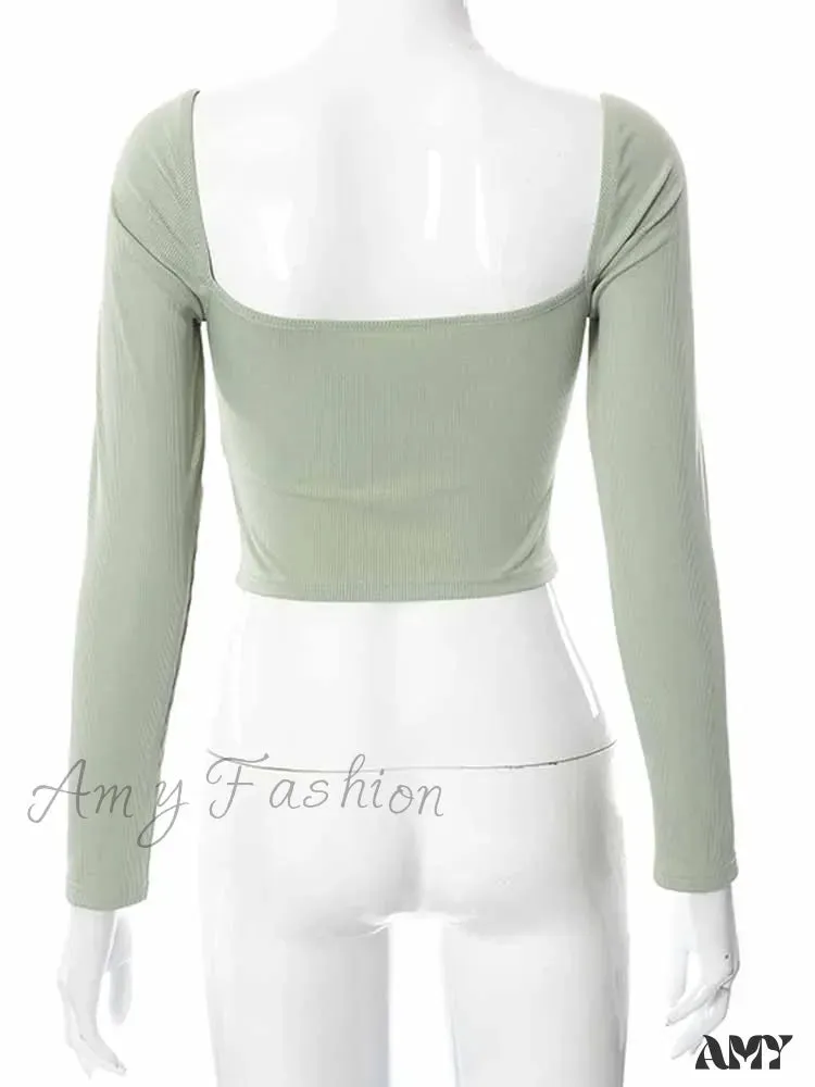 AMY - Hollow-Out V-neck Slim Ribbed Backless Tee Crop Top