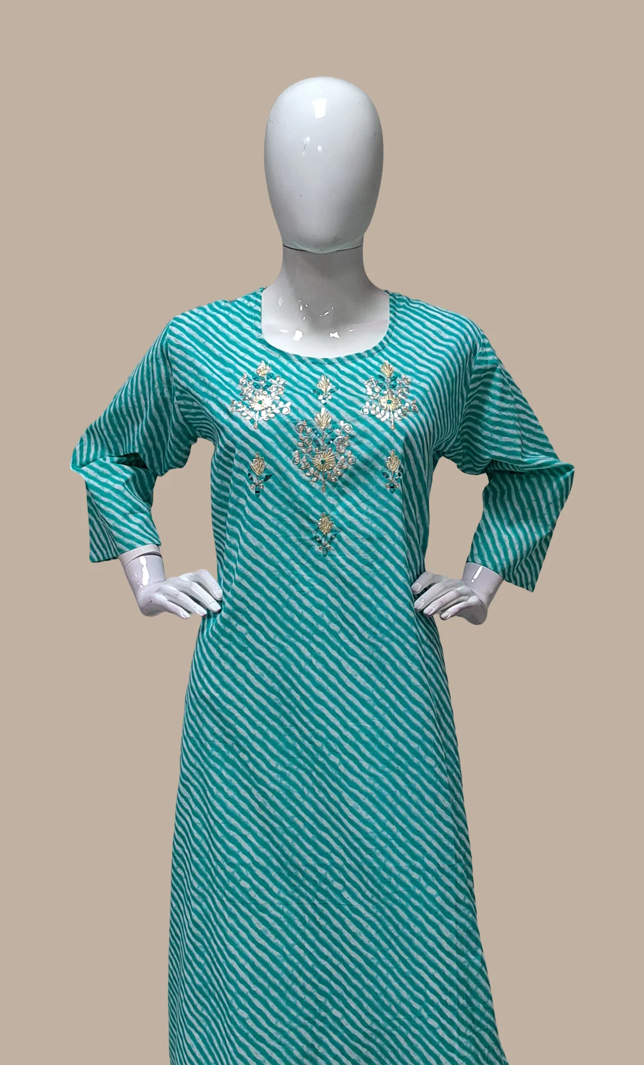 Aqua Green Printed Kurti Top