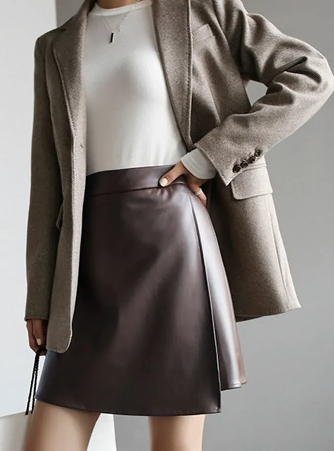 Autumn mini Faux Leather skirts for Women 2022 brown short leather skirt