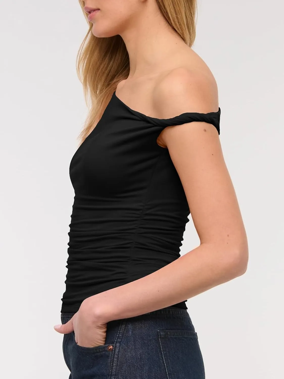 BAIGRAM Women Asymmetrical Twist Crop Tops Ruched One Shoulder Slim Fitted Going Out Trendy Cute Casual y2k Tank Top