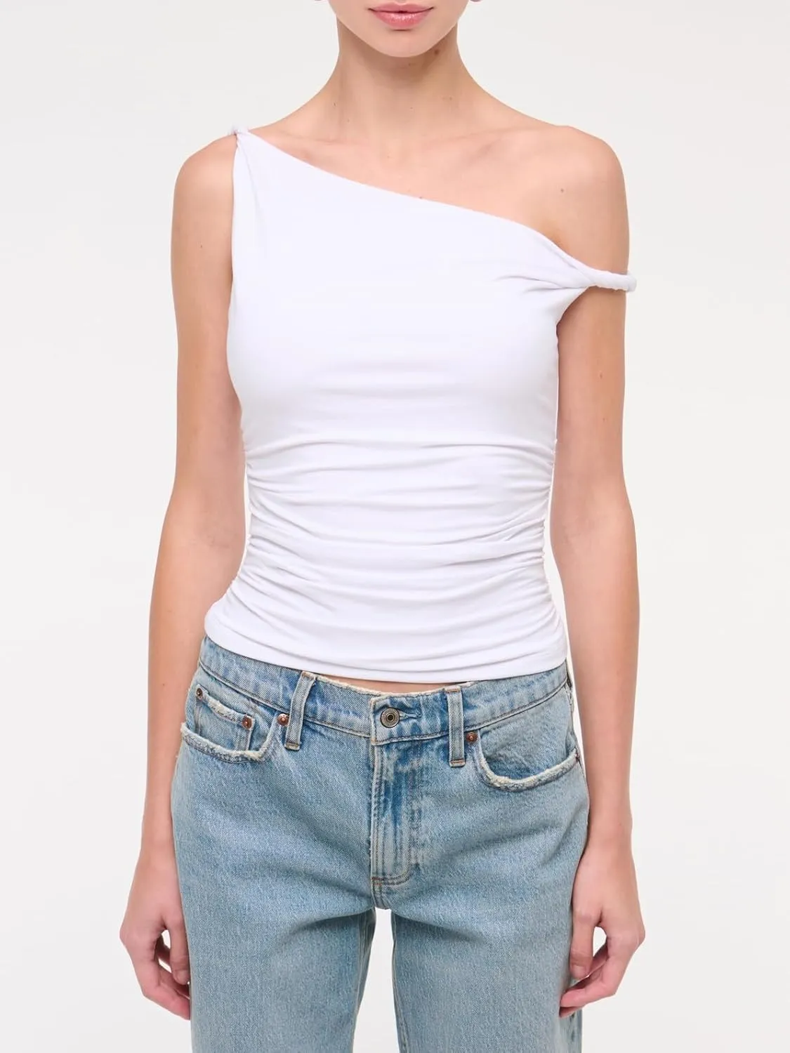 BAIGRAM Women Asymmetrical Twist Crop Tops Ruched One Shoulder Slim Fitted Going Out Trendy Cute Casual y2k Tank Top