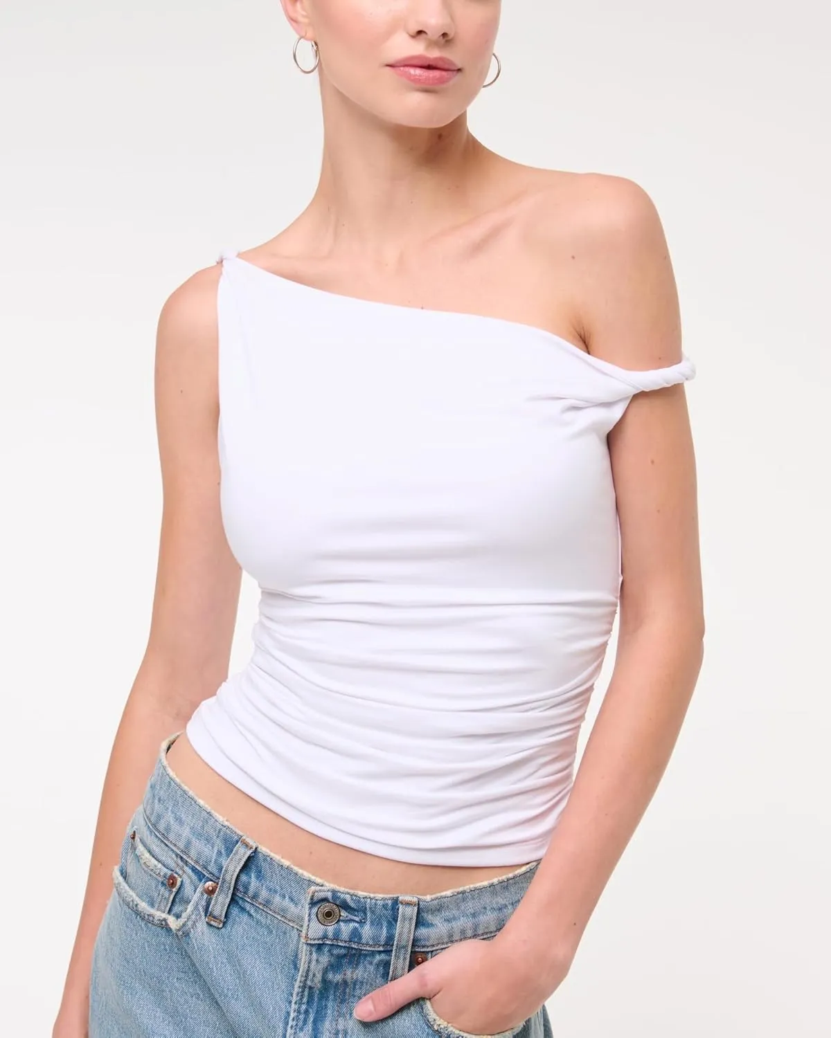 BAIGRAM Women Asymmetrical Twist Crop Tops Ruched One Shoulder Slim Fitted Going Out Trendy Cute Casual y2k Tank Top