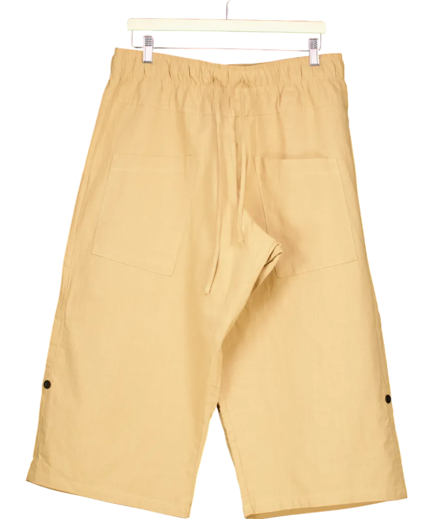 Beige Cotton Linen Blend Pull On Cropped Trousers UK XL