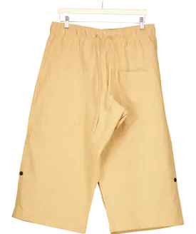 Beige Cotton Linen Blend Pull On Cropped Trousers UK XL