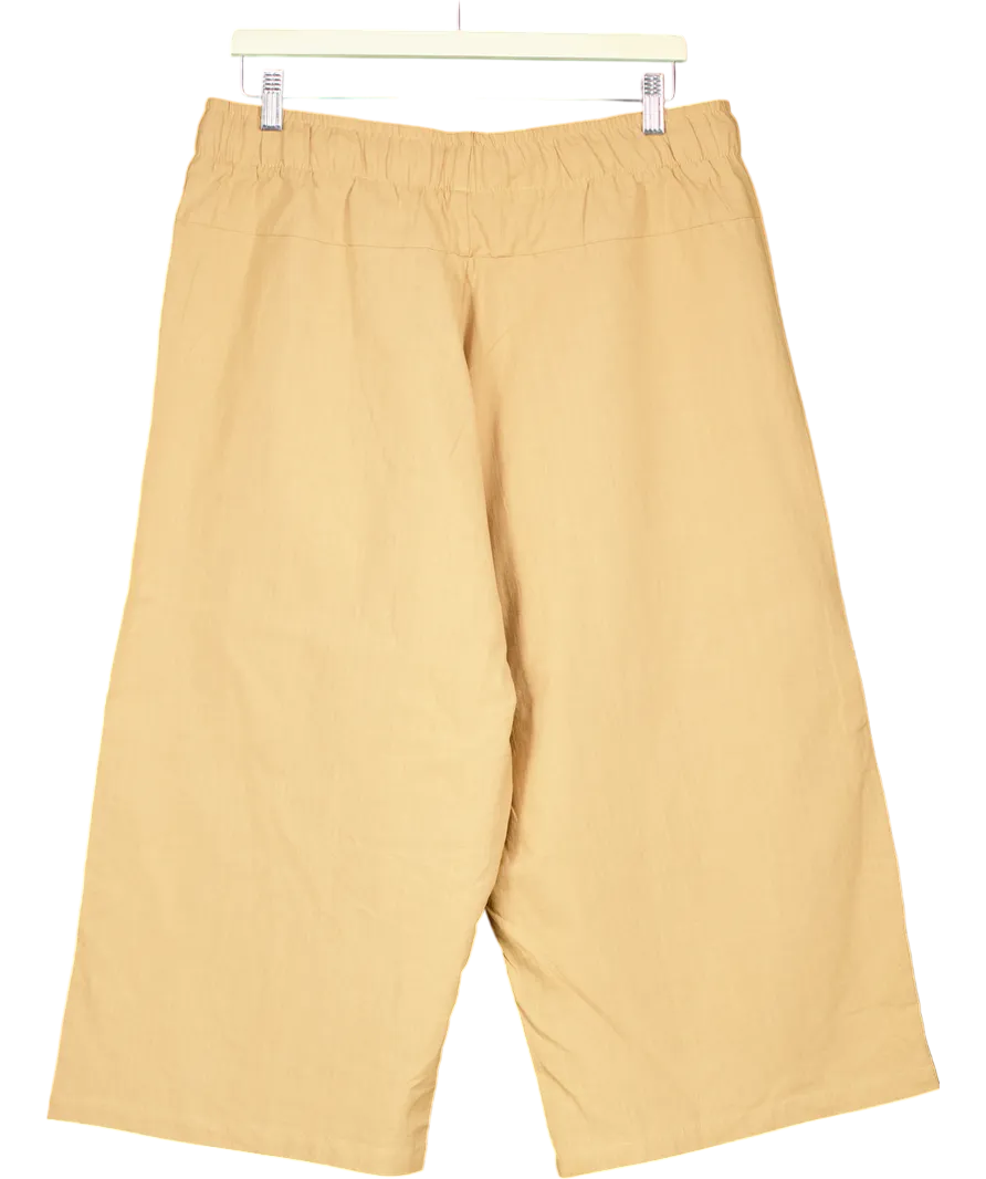 Beige Cotton Linen Blend Pull On Cropped Trousers UK XL