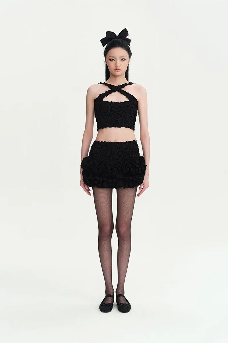 BLACK MIA SMOCKED CROP TOP