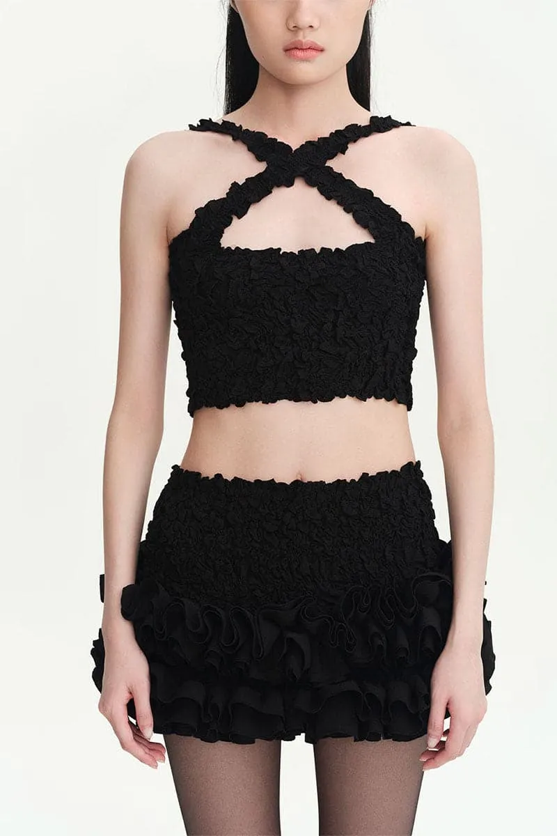BLACK MIA SMOCKED CROP TOP
