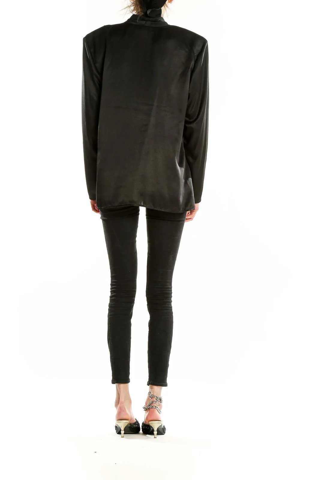 Black Polyester Wrap-Style Blouse