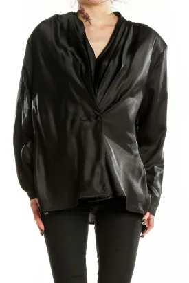 Black Polyester Wrap-Style Blouse