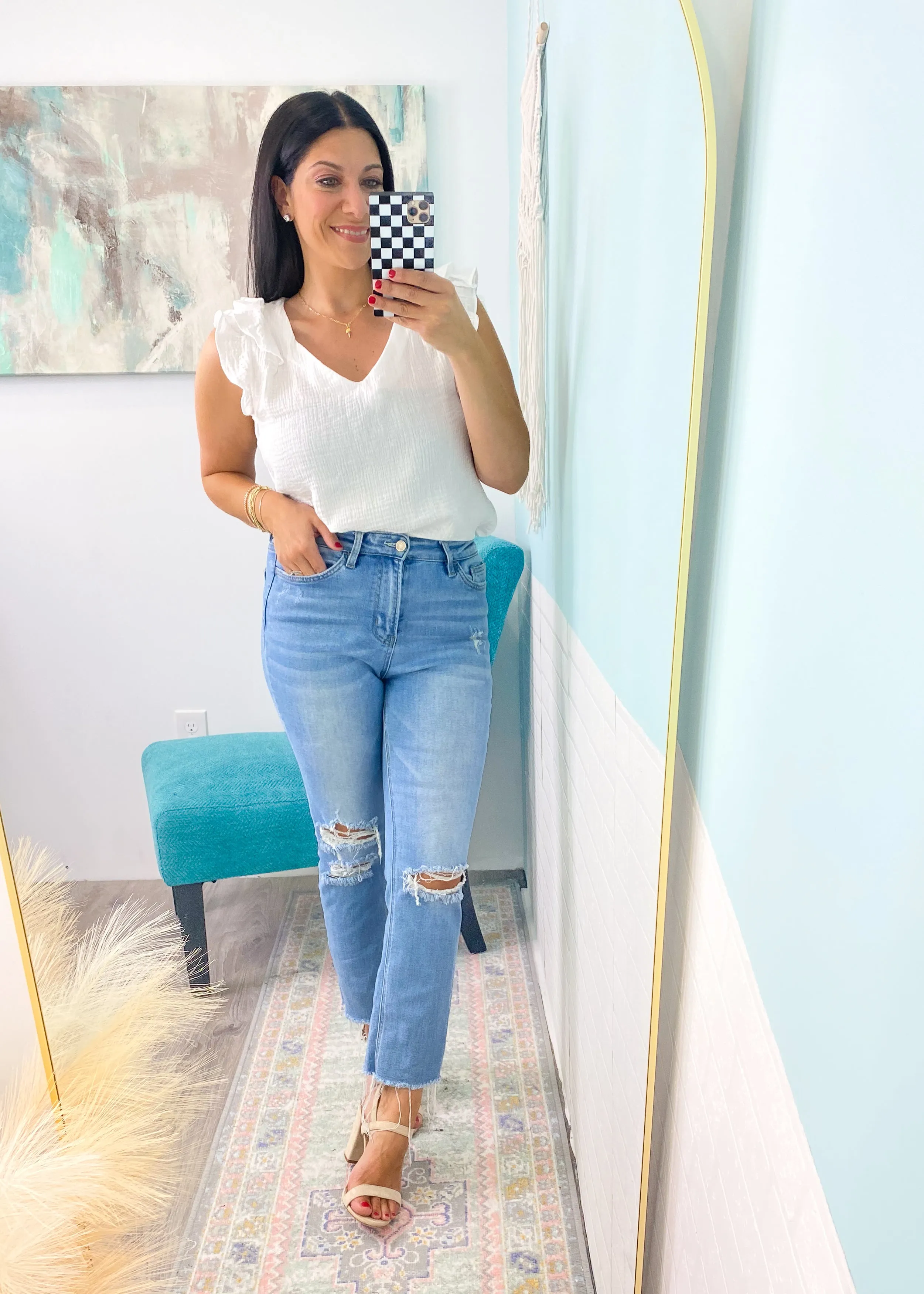 'Butterfly Effect' Off White Wrinkle Gauze Ruffle Sleeve Top