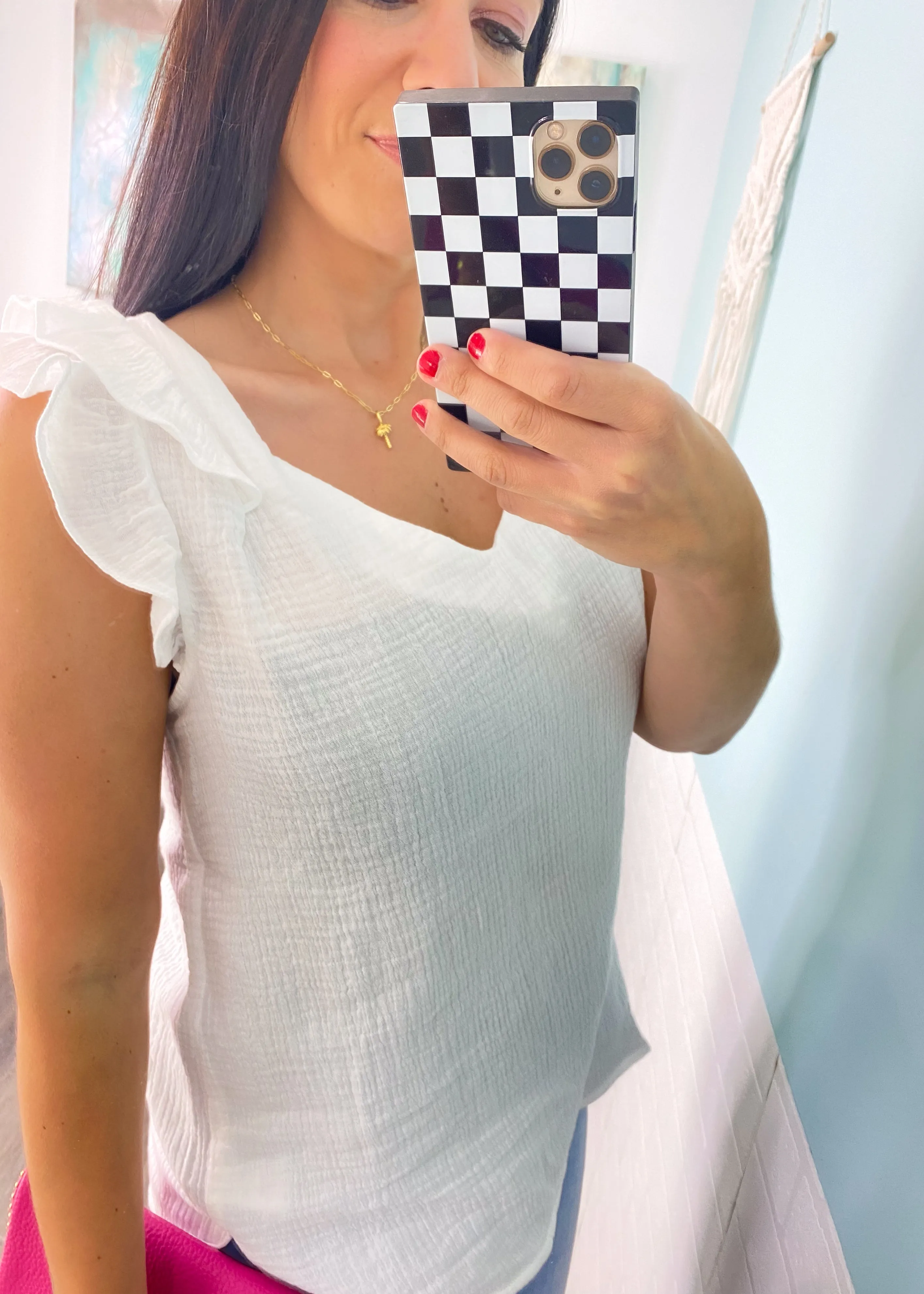 'Butterfly Effect' Off White Wrinkle Gauze Ruffle Sleeve Top