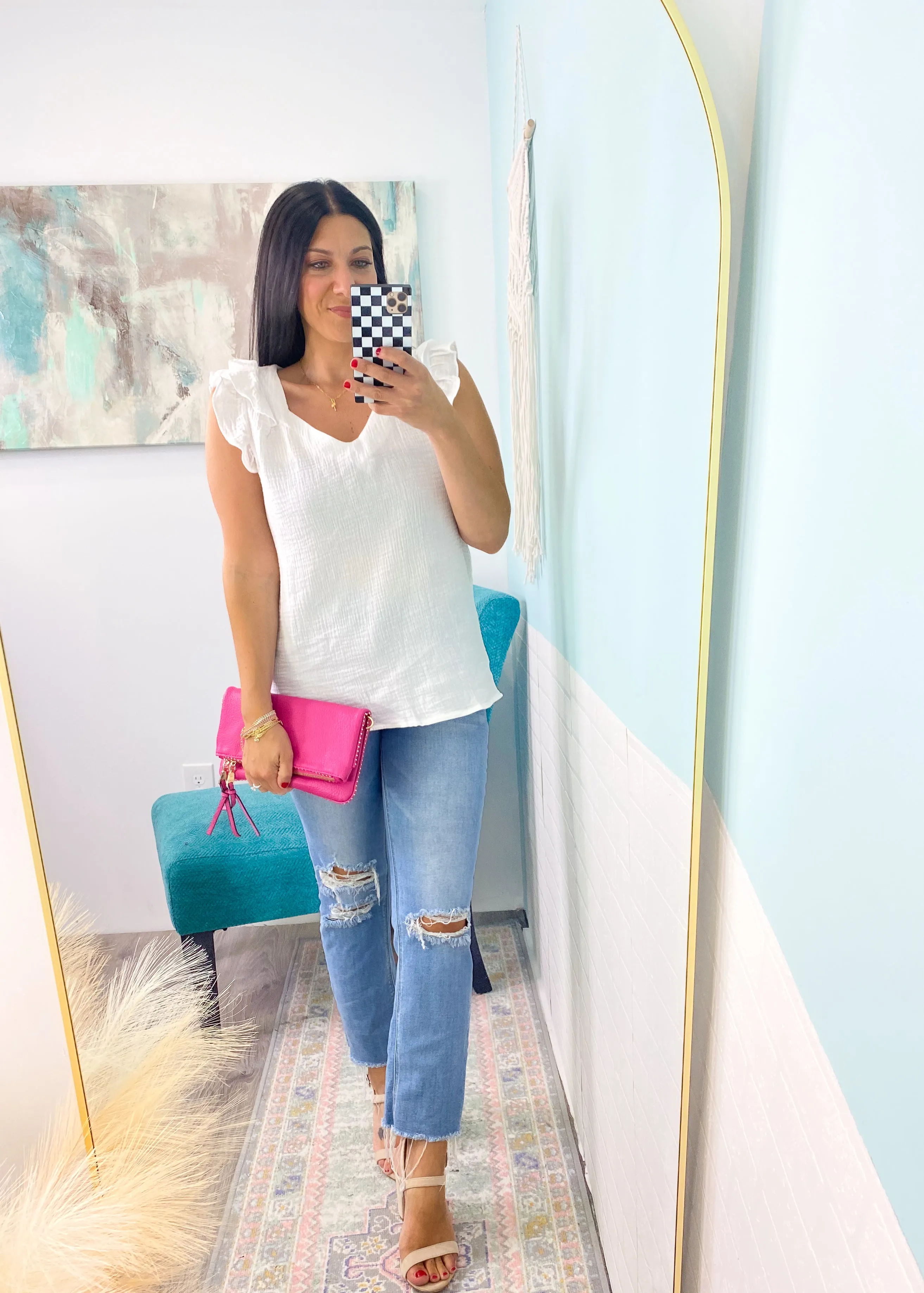 'Butterfly Effect' Off White Wrinkle Gauze Ruffle Sleeve Top
