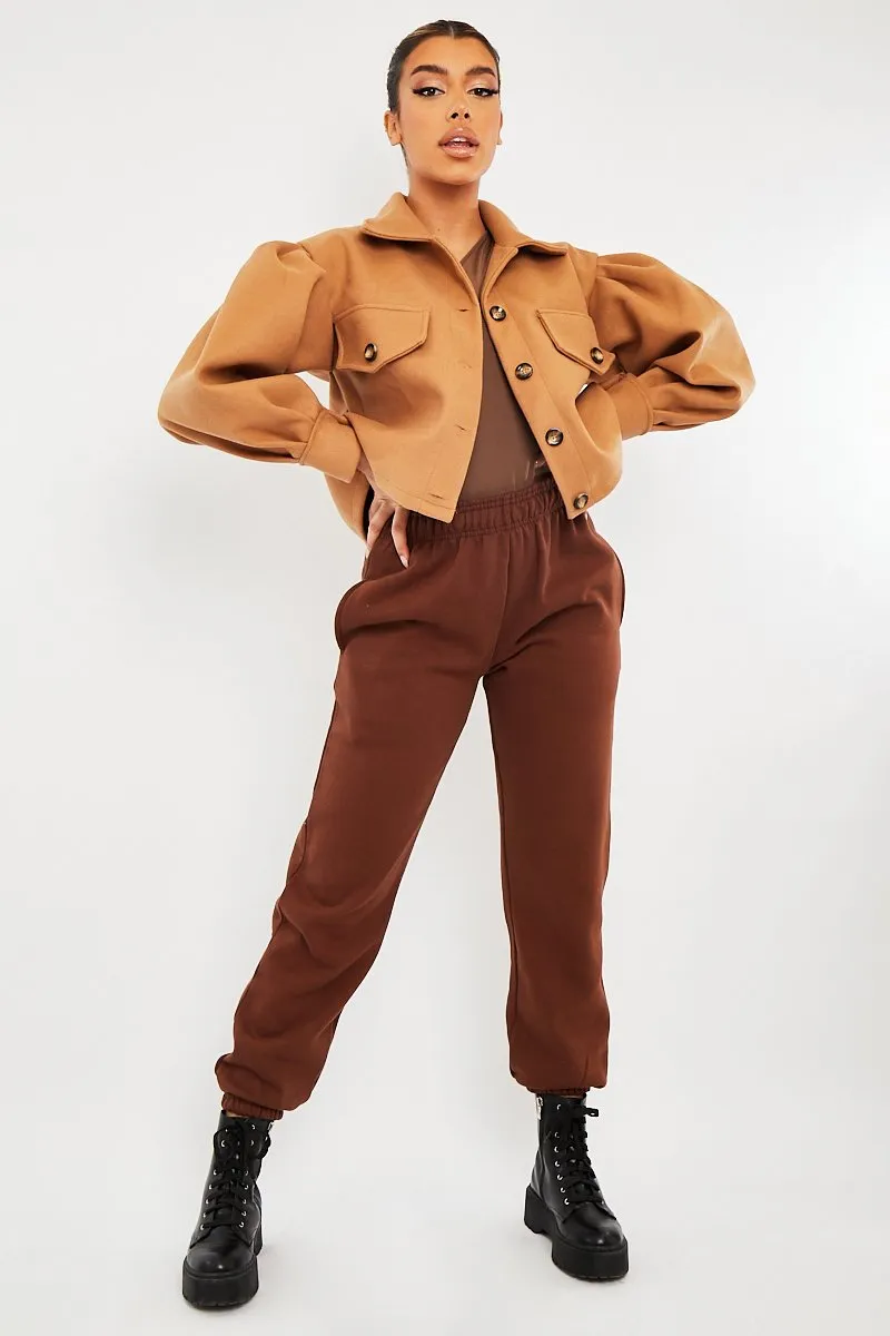 Camel Cropped Balloon Sleeve Shacket - Lexia