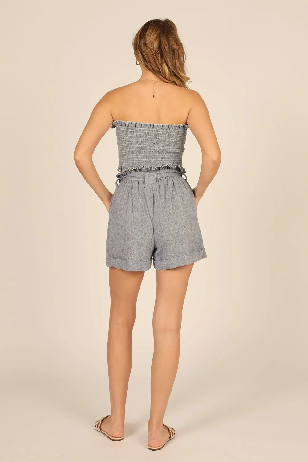 Captain Blue Stripe Linen Blend Smocked Bandeau