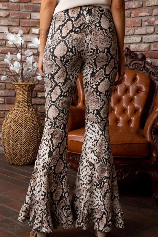 Carolina Ruffle Snakeskin Pants