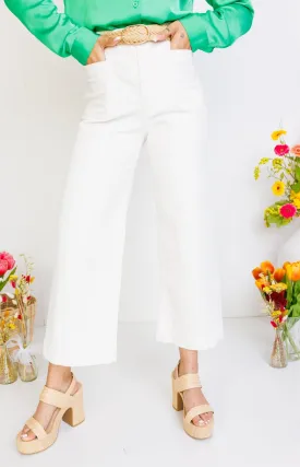 Champagne Corduroy Wide Leg Pants, WHITE