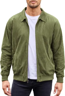 COOFANDY Men's Casual Suede Bomber Jacket Lightweight Full Zip Up Jackets Vintage Faux Leather Jacket
