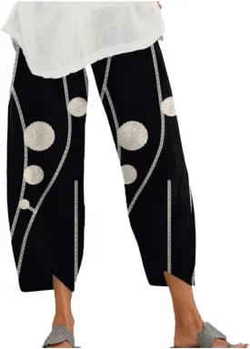 Cotton Linen Pants Casual Summer Capri Pants for Women Baggy Elastic Waisted Yoga Trousers Wide Leg Cropped Pants