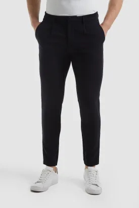 Cropped Pleated Trouser in Navy