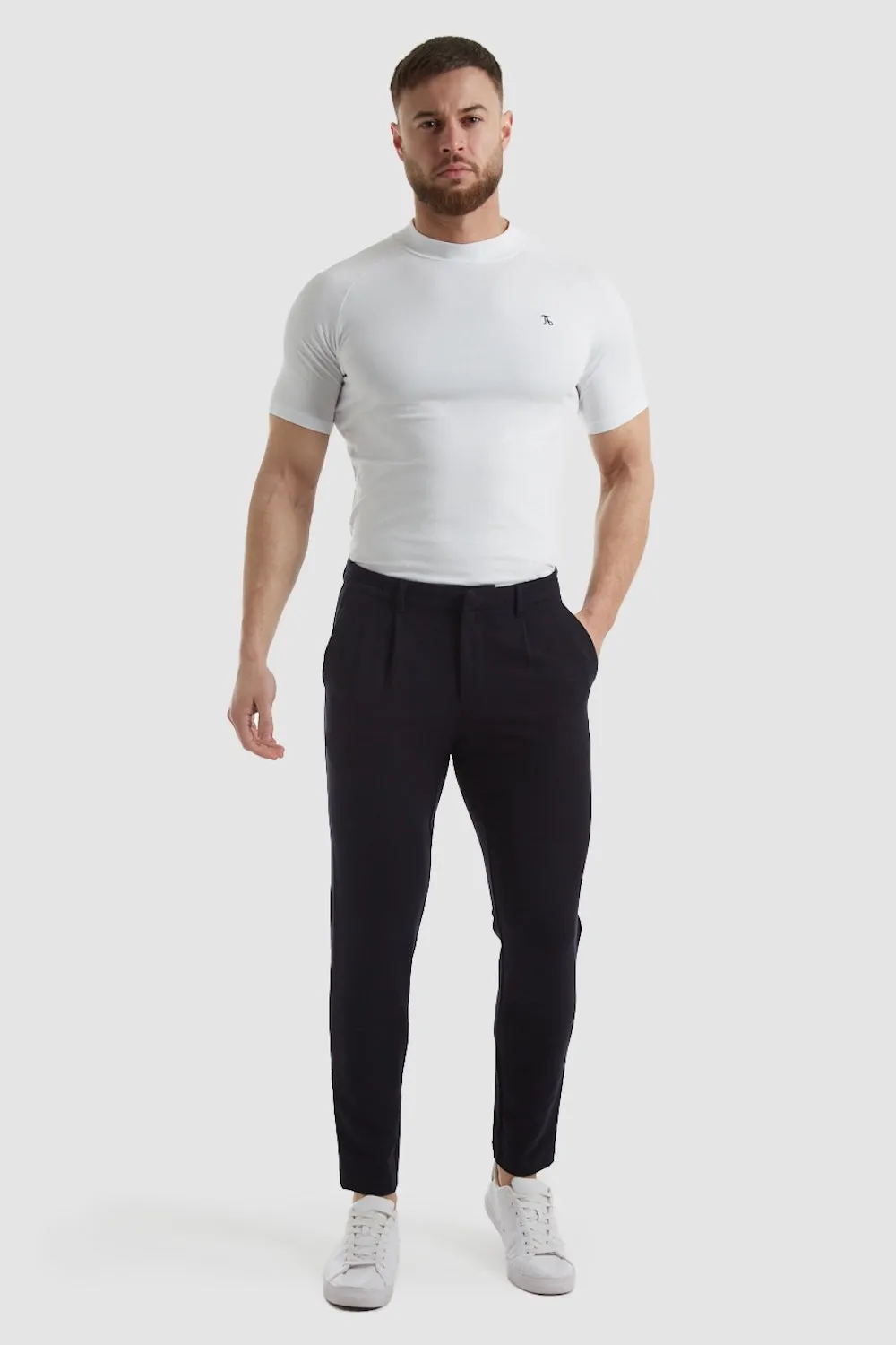 Cropped Pleated Trouser in Navy
