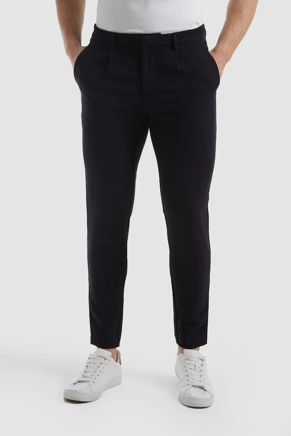 Cropped Pleated Trouser in Navy