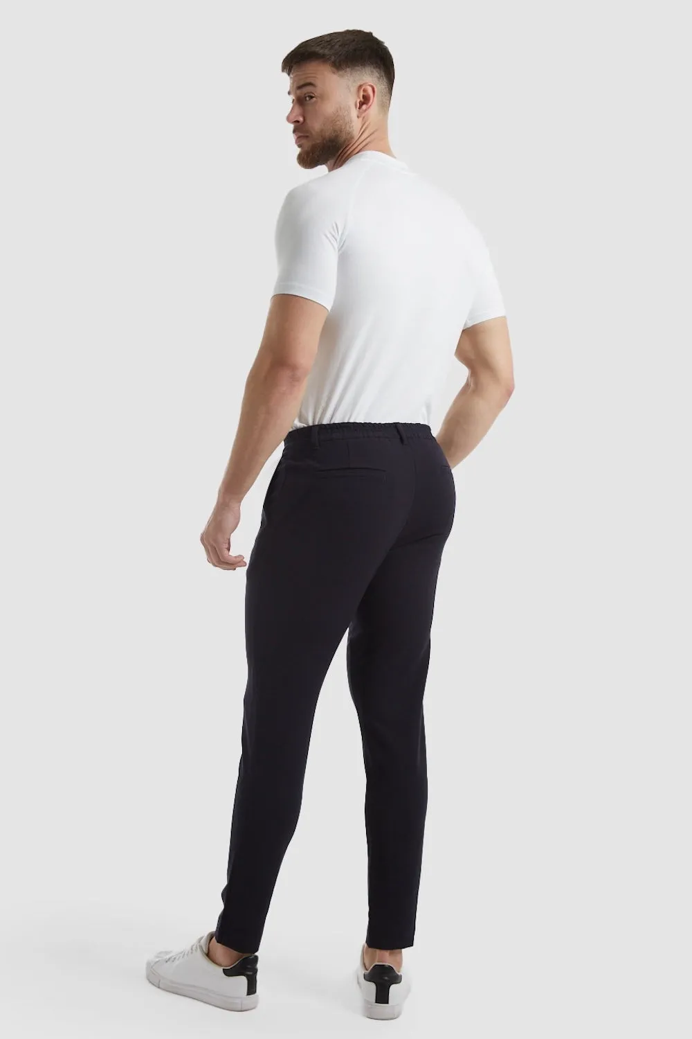 Cropped Pleated Trouser in Navy