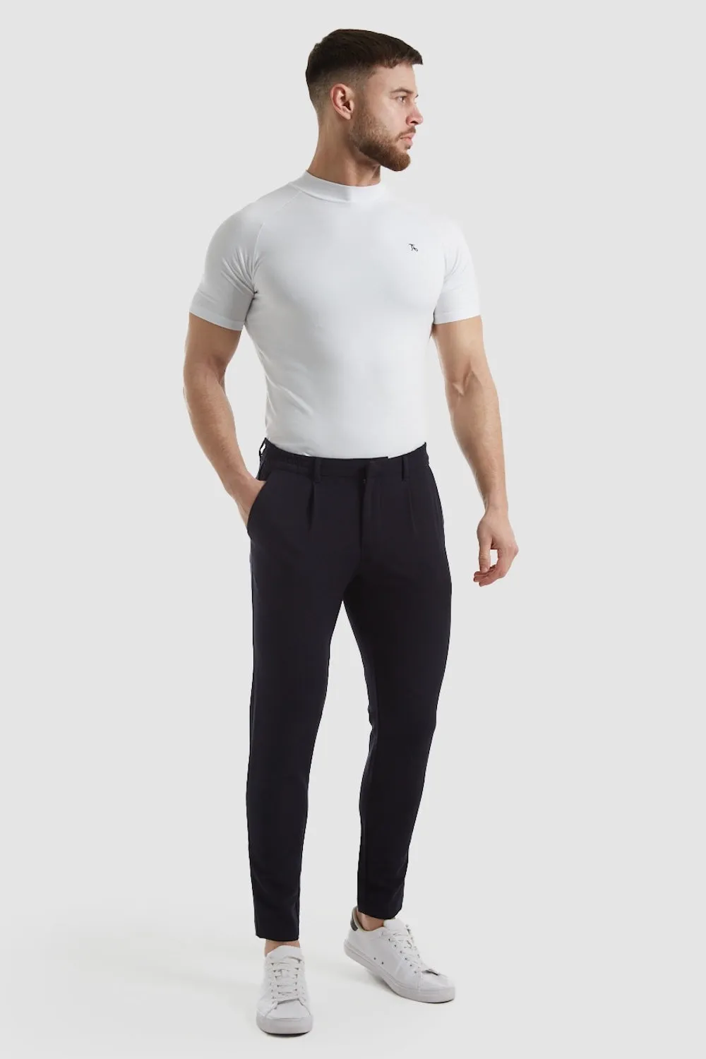 Cropped Pleated Trouser in Navy