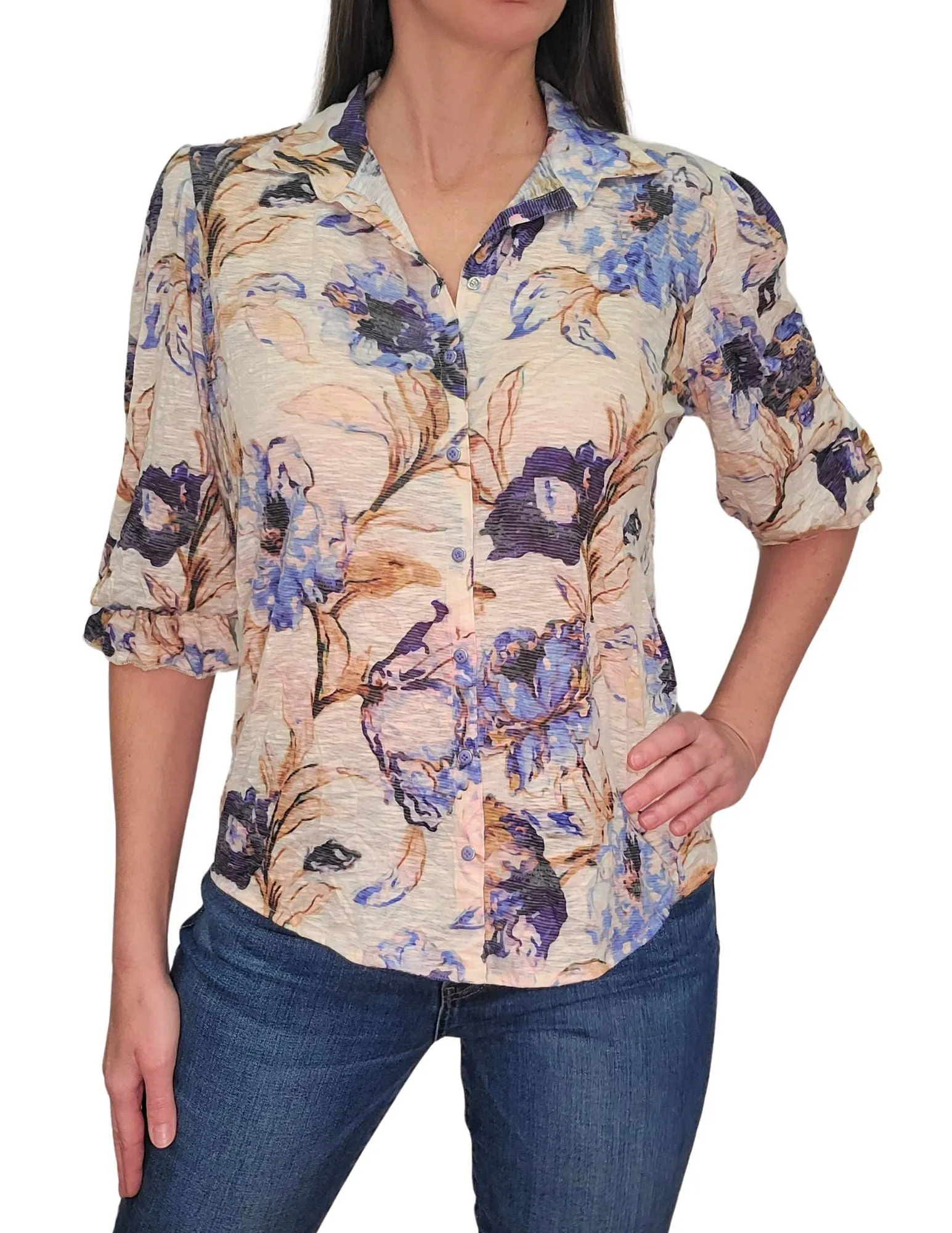 David Cline Smocked 3/4 Sleeve Top - Denim
