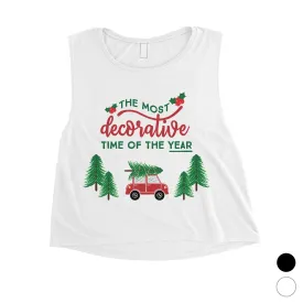 Decorative Christmas Time Womens Crop Top