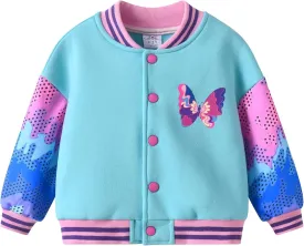 DXTON Girls Baseball Bomber Jacket Zip/Button Sweatshirt Fall Winter Outwear Coat for Kids Toddler 3-12 Years