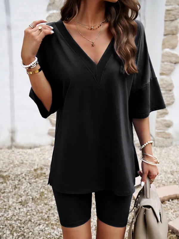 Easygoing Lounge V-Neck Pullover and Bike Shorts