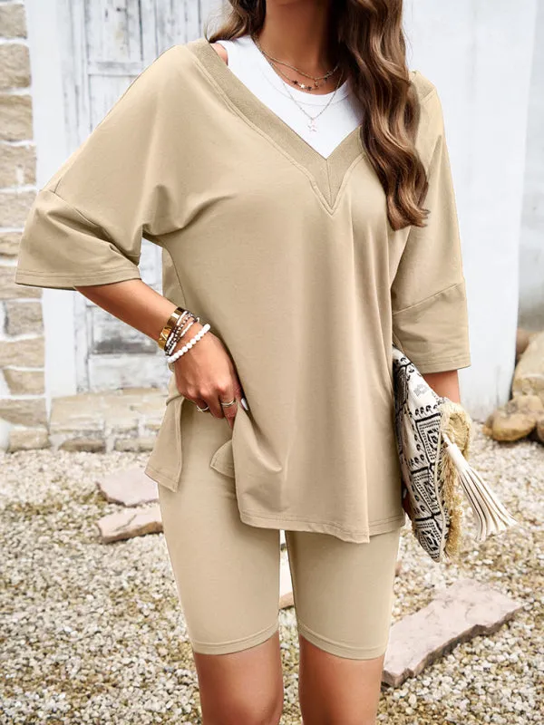 Easygoing Lounge V-Neck Pullover and Bike Shorts