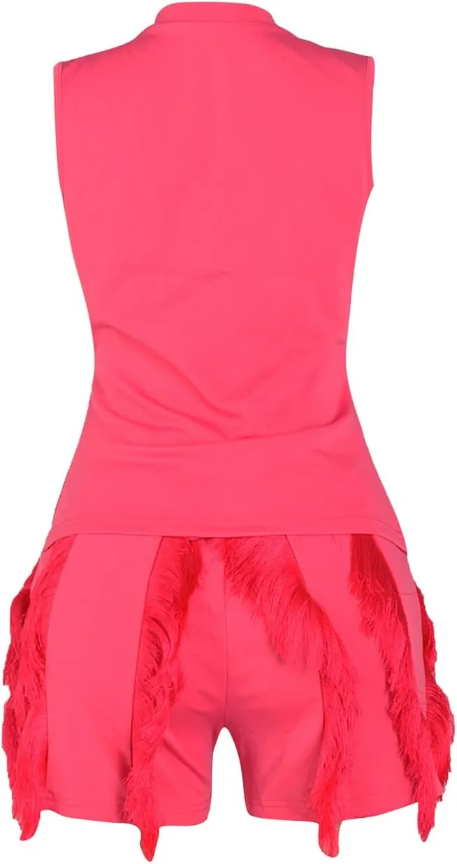 Elainone Two Piece Outfits for Women Sexy Bodycon Sleeveless Tops Drawstring Waist Shorts Sets