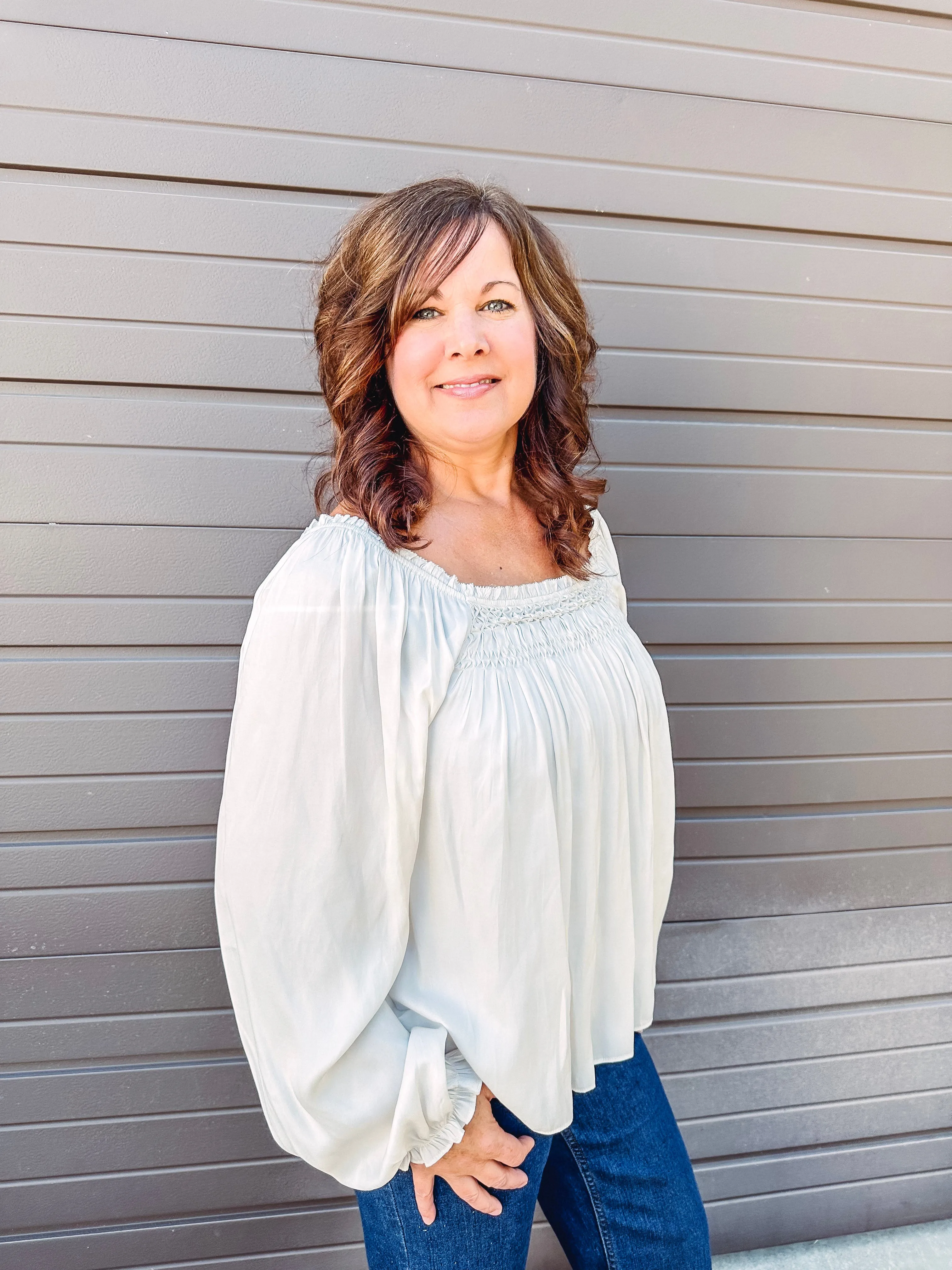 Ethereal Glow Hand Smocked Satin Top