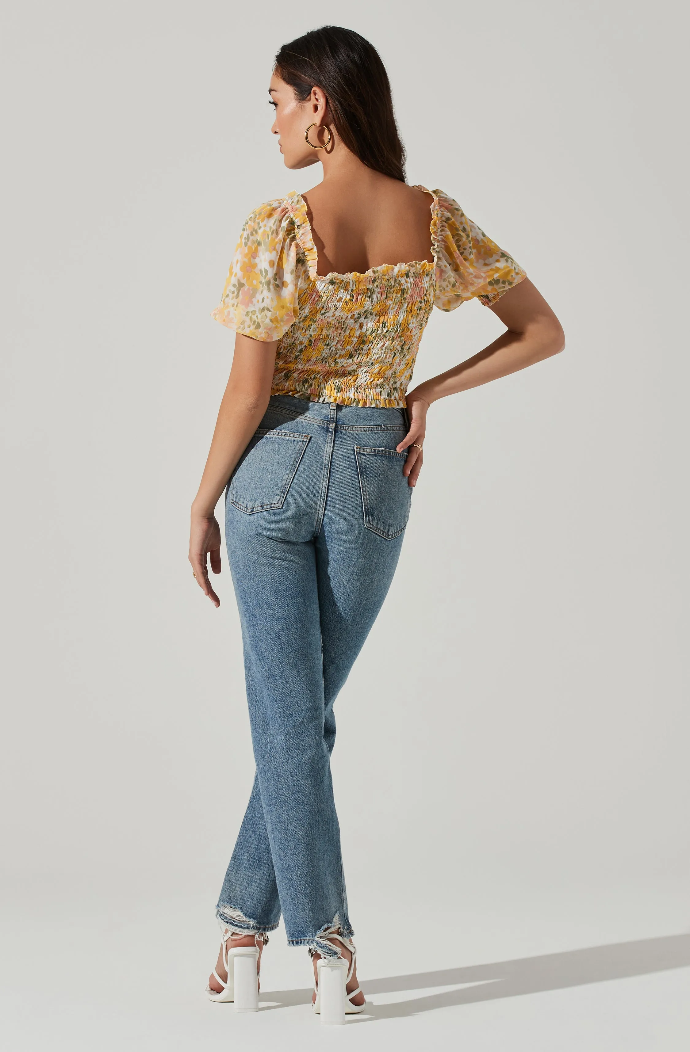 Floral Smocked Half Sleeve Top