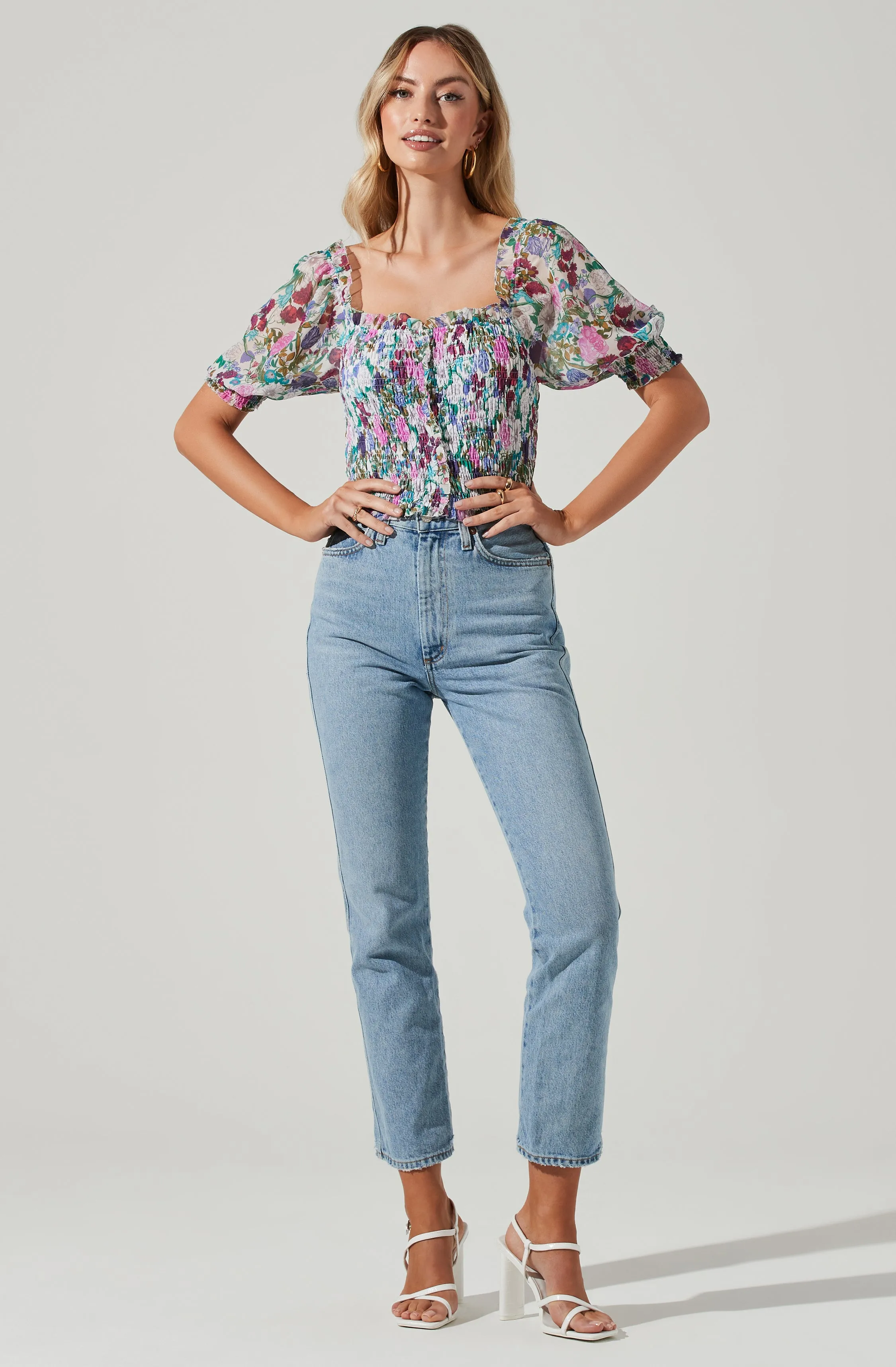 Floral Smocked Half Sleeve Top