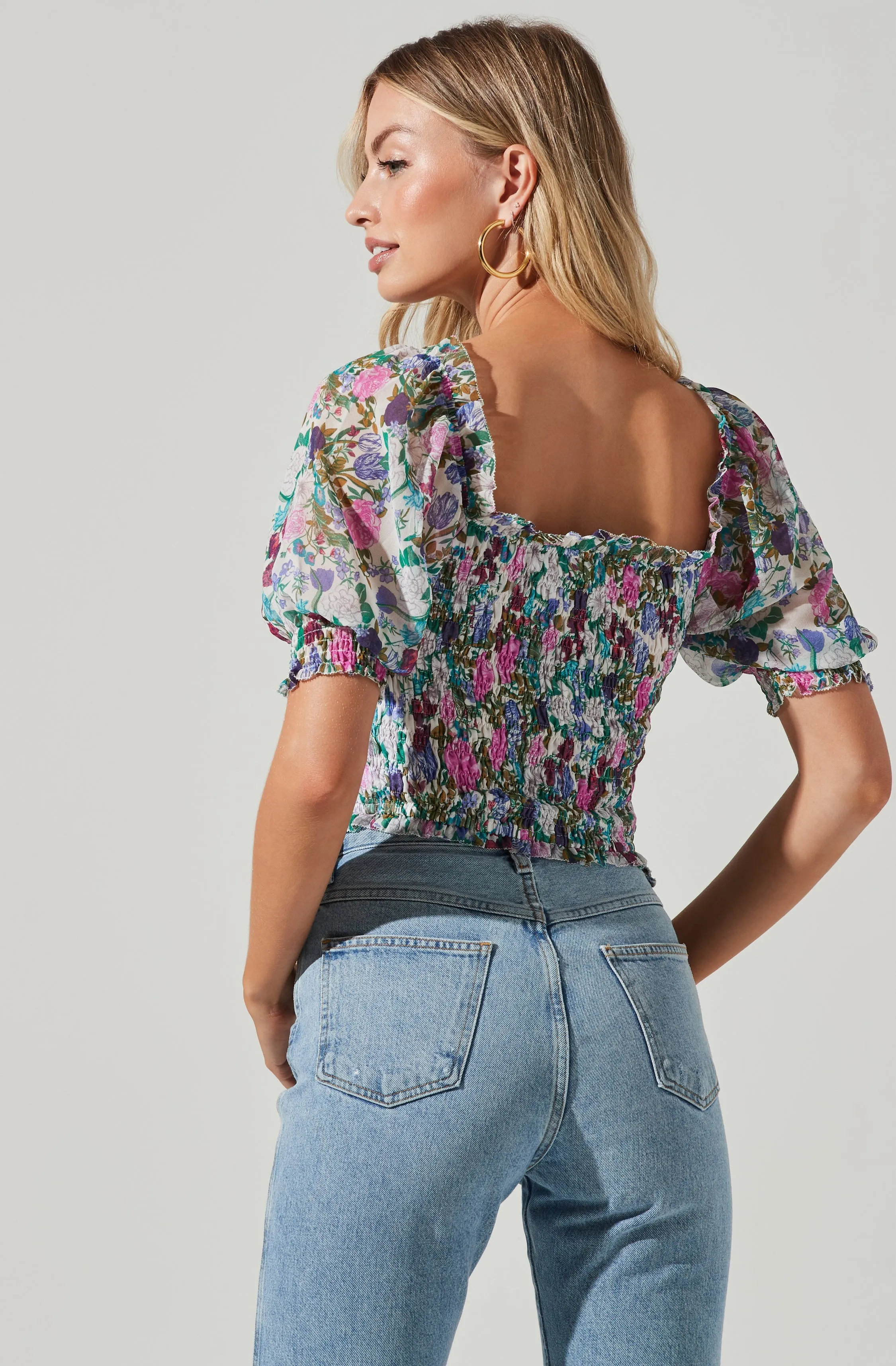Floral Smocked Half Sleeve Top